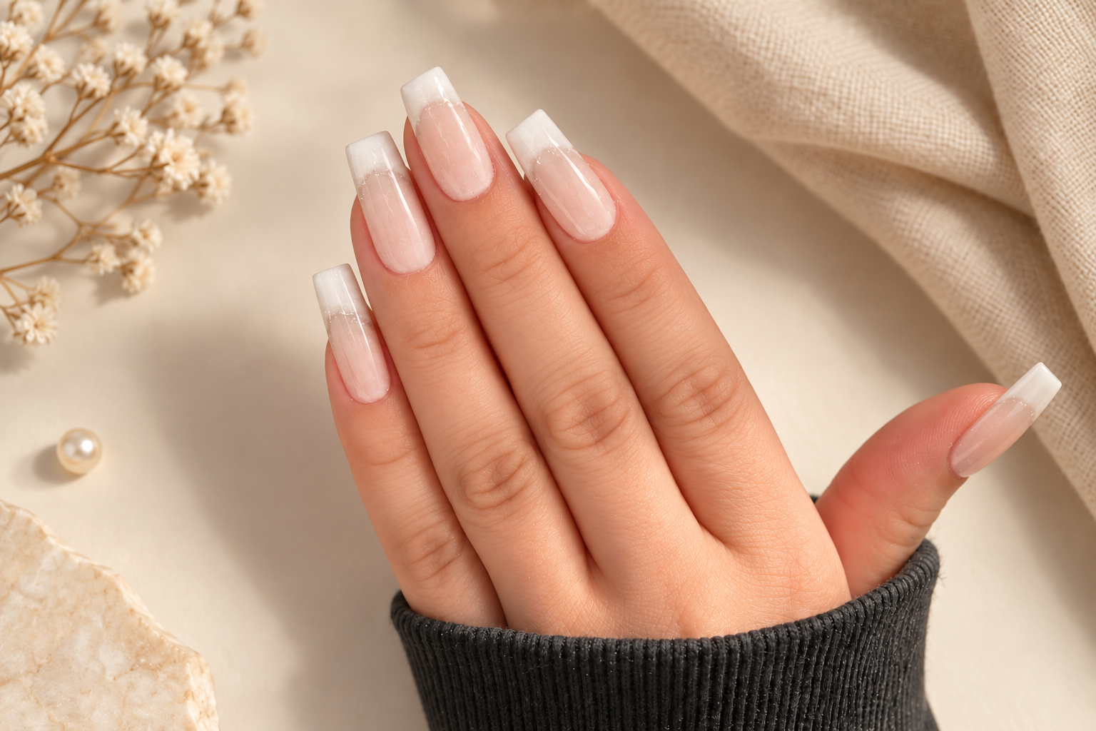 French blanche, forme carrée — photo fournie par Maëlys, mise en scène retouchée