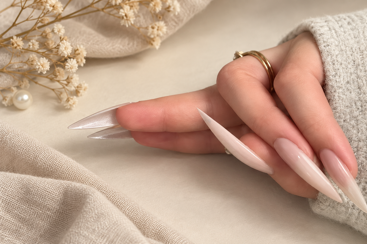 French fine, forme amande — photo fournie par Maëlys, mise en scène retouchée